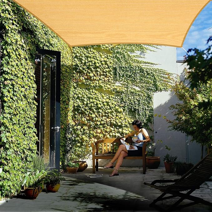 Eden's Decor Straight Flat-Edged Sun Shade Sail Rectangular 18' x 19' Wheat UV-Blocking Outdoor Canopy Fabric Cloth Awning for Pergola Patio Garden Backyard Custom Size