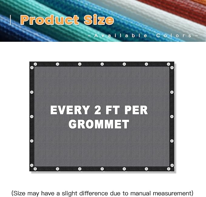 VICLLAX Shade Fabric Sun Shade Cloth with Every 2 FT Grommets for Patio Garden Pergola Cover Canopy 17x17 FT, Grey
