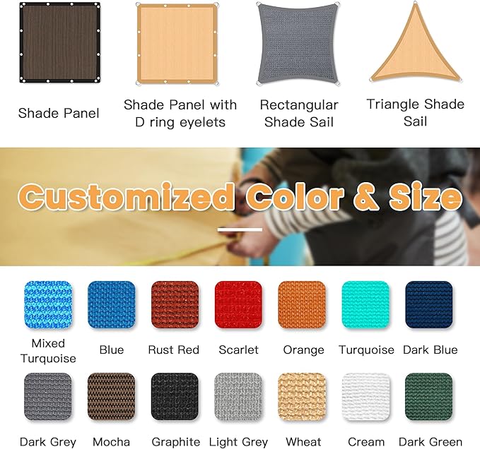 VICLLAX Shade Fabric Sun Shade Cloth with Every 2 FT Grommets for Patio Garden Pergola Cover Canopy 8x10 FT, Turquoise