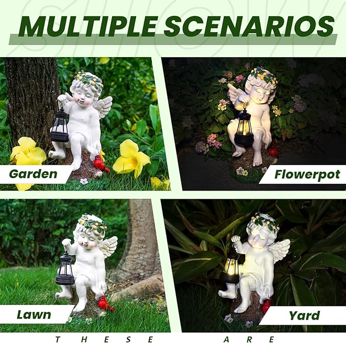 Angel Gifts for Women, Solor Statue for Garden, Angel Figurine with Lantern Lights, Outdoor Decorations for Yard Lawn Patio, Gifts for Mom Grandma Mother in Law Gardener Mother'Day