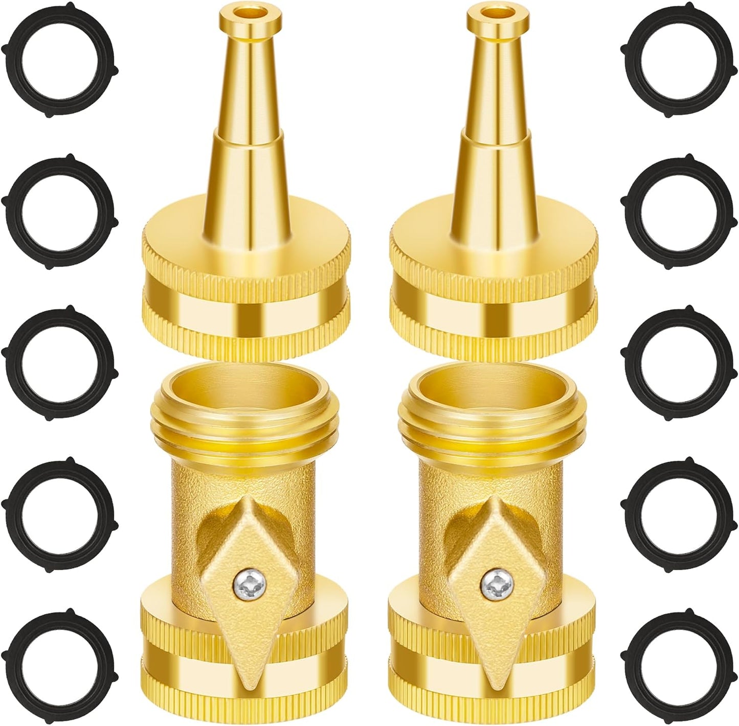 AUTOMAN Brass Hose Nozzle - High Pressure Jet Nozzle 4 Count (2 Set), Heavy Duty Water Hose Sprayer Sweeper with Hose Shutoff Valve, 3/4” GHT Nozzles for Garden Hose, Car Wash, Extra 10 Rubber Washers