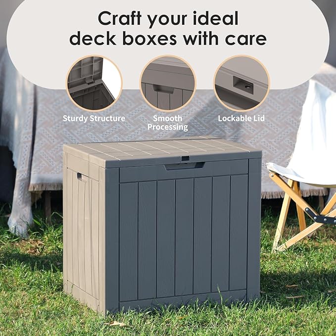 DRATO Deck Boxes, 31 Gallon Outdoor Storage Box for Patio Cushion, Sports Equipment, Garden Tools, Waterproof and UV Resistant, Lockable (Grey)