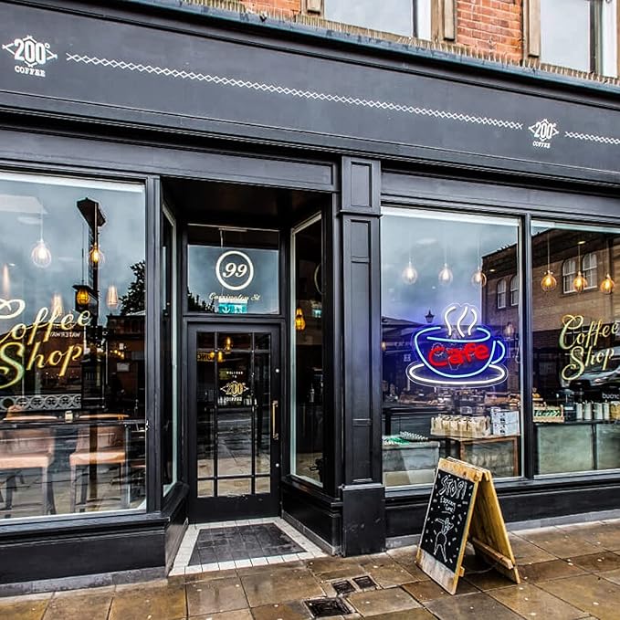 Cafe Neon Sign for Coffee Bar Pub Decor,Blue Wall Art Decoration For Restaurant Living room,Led Light of Cafe,USB Power Supply With Metal Chain.