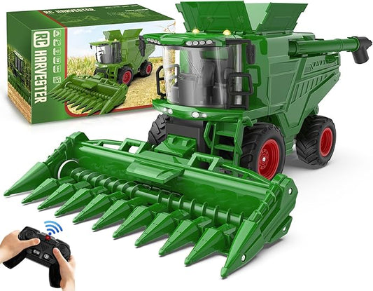 Remote Control Combine Harvester Tractor Toy with Corn Head, RC Tractor Toys for Kids 3+, Light/Spray/Sound/1/24 Scale, Farm Toy Combine Harvester for Kids, Christmas Birthday Gift 2025