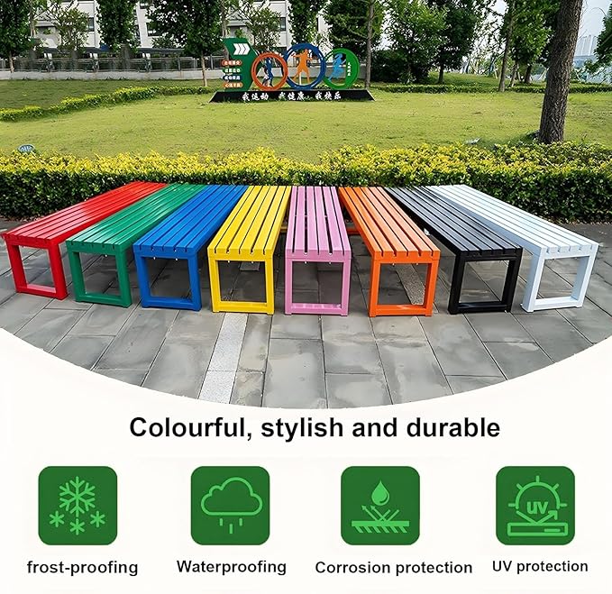 Weatherproof Metal Dining Bench, Outdoor Bench Backless Patio Bench 2-Person Farmhouse Bench Garden Bench for Kitchen, Living Room, Entryway(Red,59in)