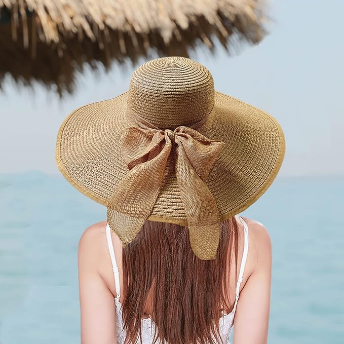 Floppy Big Beach Straw Hats for Women Foldable Summer Wide Brim Packable Sun Hat Womens Travel Straw Fedora Hat