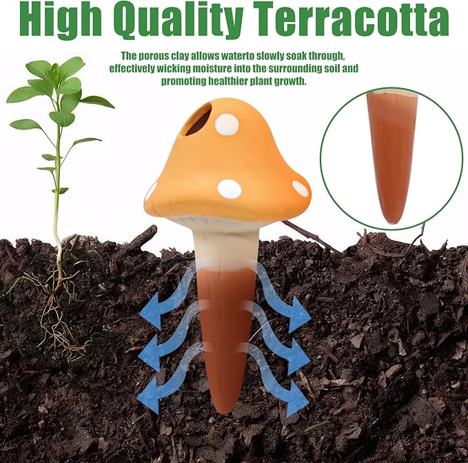 4PCS Terracotta Self Watering Spikes, Mushroom Shaped Self Watering Globes, Slow Release Self Watering Planter Insert, Plant Watering Globes for Indoor and Outdoor Plants