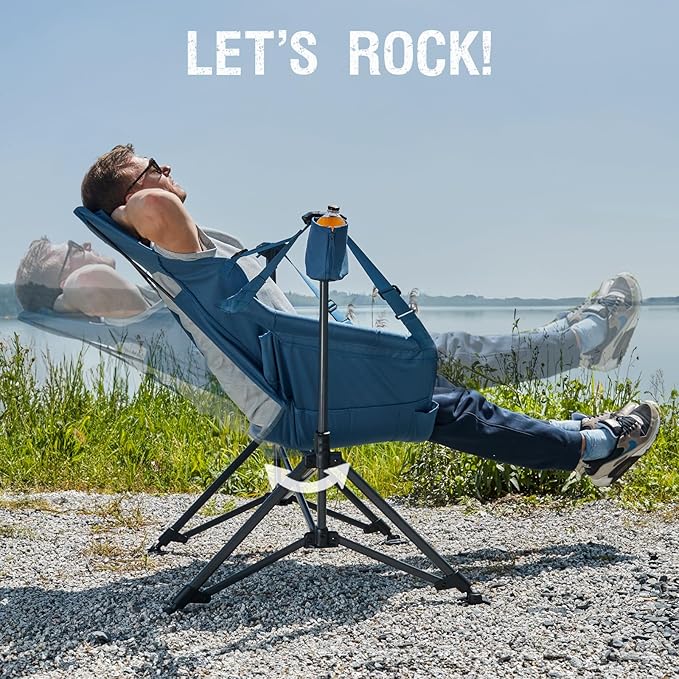 Portal Hammock Camping Chair, Portable Outdoor Swinging Chairs, Rocking Chair for Adults with Adjustable Back and Height for Lawn, Backyard, Patio, Supports 400 lbs, Breathable Mesh High Back, Blue