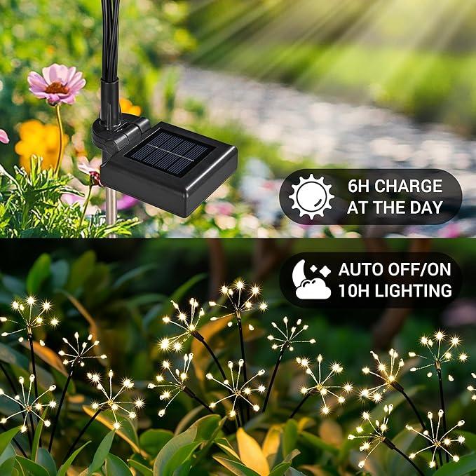 Solar Garden Decor Lights Outdoor, Solar Powered Lights Waterproof for Yard Patio Porch Flowerbed, Fairy Gardening Supplies Gifts Firwork(8 Pack Warm White)