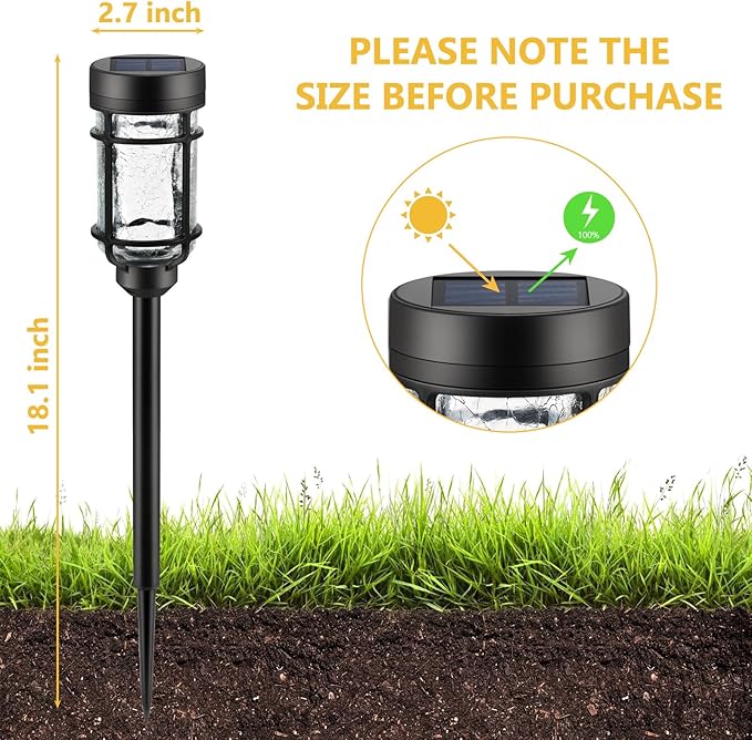 Solar Pathway Lights 6 Pack, Color Changing+Warm White LED Solar Lights Outdoor, Waterproof Solar Crackle Glass Stake Lights for Garden Path Walkway Backyard Lawn Landscape Decoration