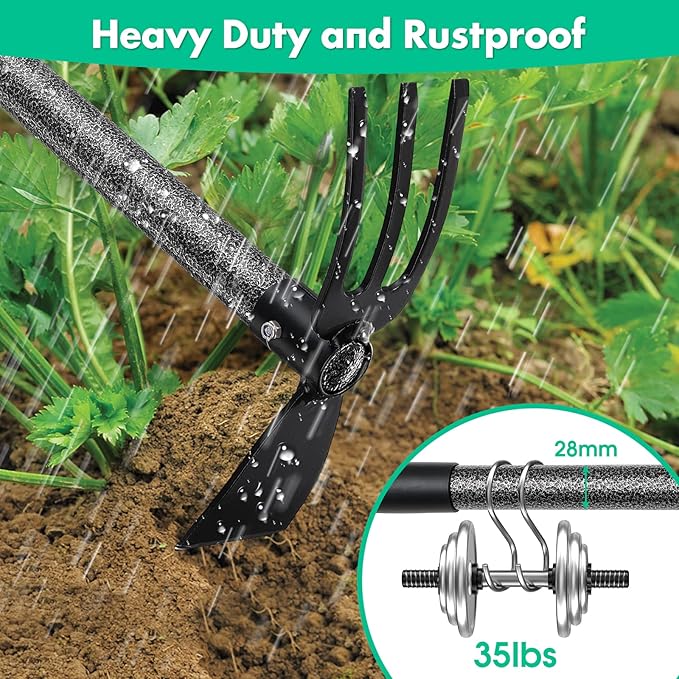 Hoe Garden Tool,45 Inch Long Garden Hoe and Cultivator, Garden Hand Tiller with Long Handle,Heavy Duty Garden Tools Hoe Cultivator for Gardening,Weeding, Tilling,Lossening Soil,Planting