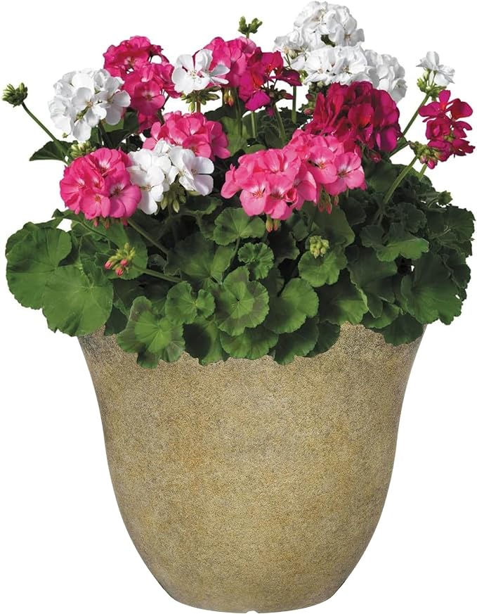 Classic Home and Garden Honeysuckle Resin Flower Pot Planter, Fossil Stone, 15"