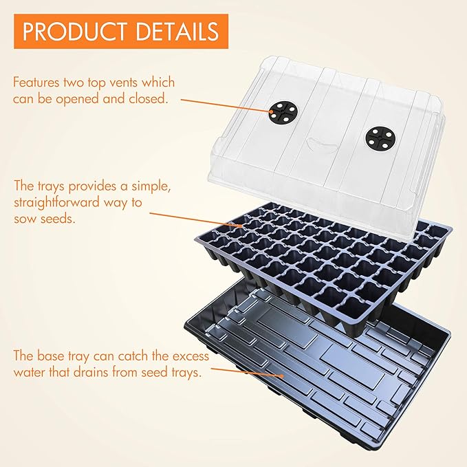Gardzen Seed Starter Tray, 5 Pack Smiling Face Plant Germination Trays with Total 350-Cell, Seed Starter Kit with Humidity Vented Domes and Bases for Starting Vegetable Flower Herb Seeds 18" x 14"