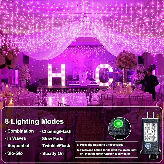 Christmas Icicle Lights Outdoor, 66Ft 640 LED Icicle Lights for Outside with 8 Modes Timers, Waterproof Plug in Twinkle String Light for House Yard Eave Patio Party Holiday Decorations, Pink