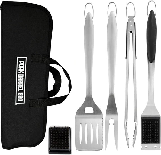 Pork Barrel BBQ Tool Set Grill Kit - Premium Stainless Steel BBQ Grill Accessories, Grilling Tools & BBQ Accessories for Outdoor Grill - Perfect BBQ Tools and Grilling Gifts for Men