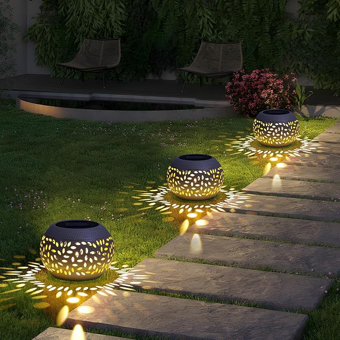 Solar Lantern Outdoor Table Light,2 Pack Solar Lanterns Outdoor Waterproof Decor, Hollow Out Retro White Metal Solar Patio Lights,Yard Porch Garden Balcony Indoor Desk Bedroom Tabletop Decorations
