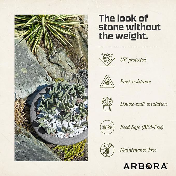 ARBORA 21" Santorini Bowl Polyresin Indoor and Outdoor Planter with Stone Blend Concrete Gray Finish - Durable, Weatherproof, Lightweight, Large Plant Pot for Patio, Garden, Deck, Entryway