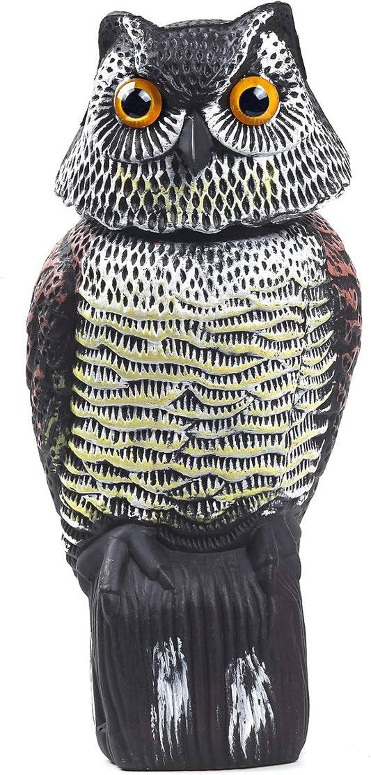 Owl Decoys to Scare Birds Away with Rotating Head,Natural Enemy Bird Deterrent Realistic Eyes & Waterproof Shape Fake Owl Scarecrow Bird Control