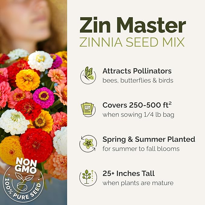 Eden Brothers Zin Master Flower Mixed Seeds for Planting, 1 lb, 480,000+ Seeds with California Giant, Mexican, Lilliput Zinnia | Attracts Pollinators, Plant in Spring, Zones 3, 4, 5, 6, 7, 8, 9, 10