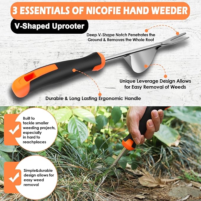 2025 Hand Weeder Tool, Rubber Handle Manual Weeder Puller Tool, Uprooting Weeding Tools, Crack Weeder Crevice, 4 Teeth Weeding Tool, Weeding Artifact Tool for Gardening (2 Pcs)