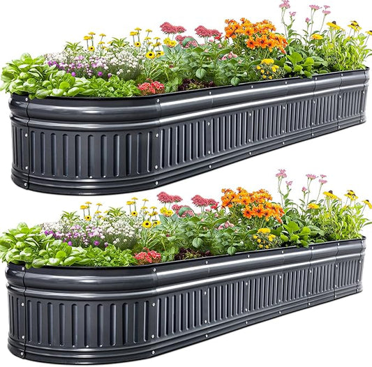 KING BIRD Raised Garden Bed Kit 2025 Upgraded Modular DIY Galvanized Planter Garden Box Outdoor for Gardening, Vegetables, Flowers, Elegant Roman Column Design, 94x24x24 in, Dark Grey