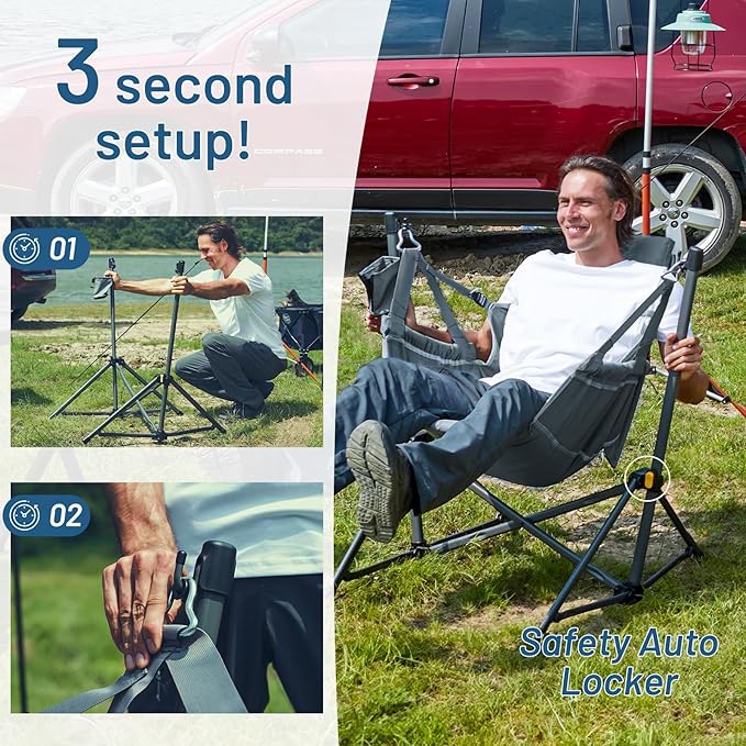 TIMBER RIDGE Hammock Camping Chair with Adjustable Backrest, Heavy Duty Folding Hammock Chair Supports 300lbs, Portable Hammock Chair for Camping, Travelling and Patio, Blue 2 Pack