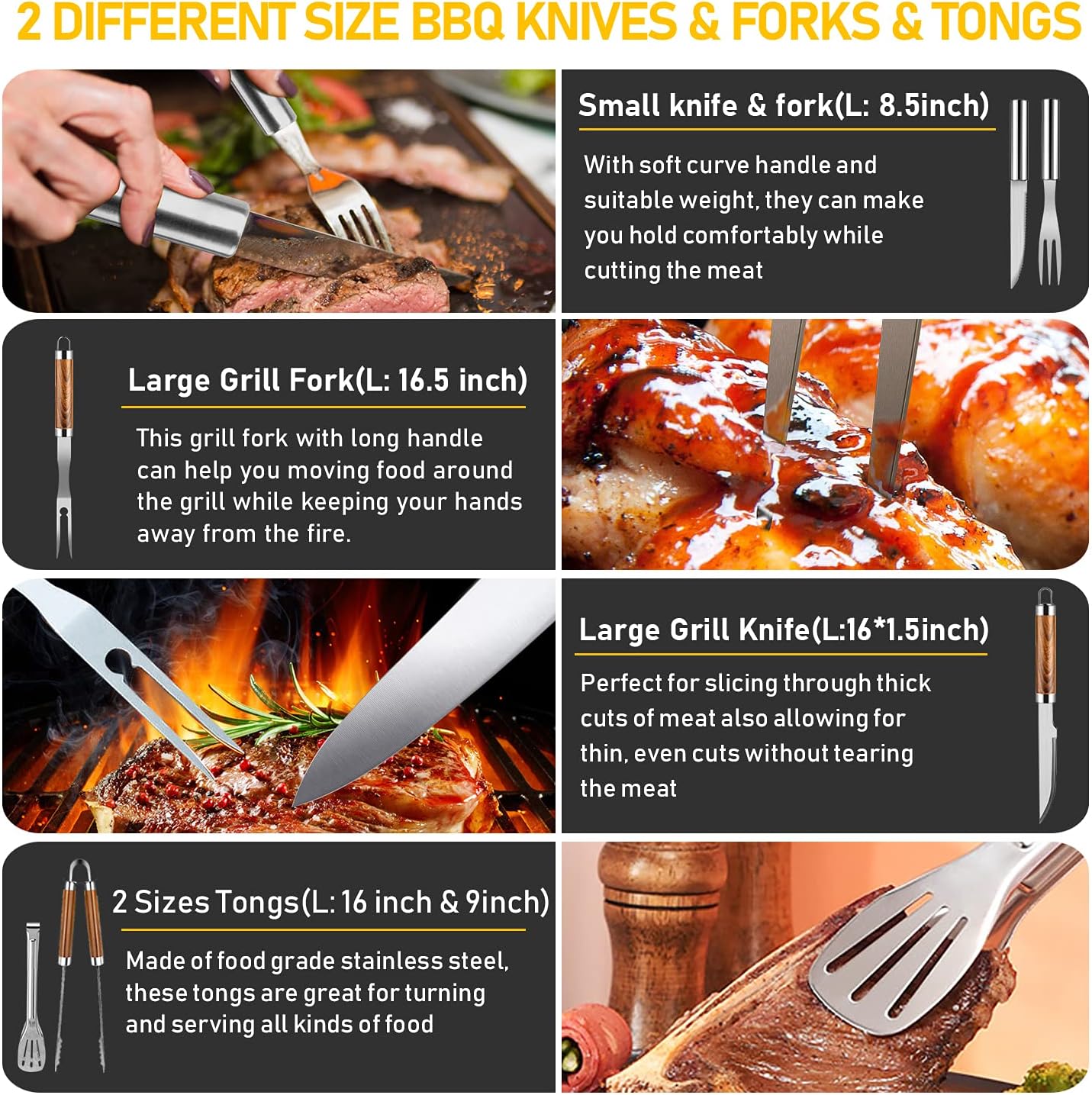 34Pcs Grill Accessories Grilling Gifts for Men, 16 Inches Heavy Duty BBQ Accessories, Stainless Steel BBQ Tools with Thermometer, Grill Mats for Backyard, BBQ Gifts Set for Men Women