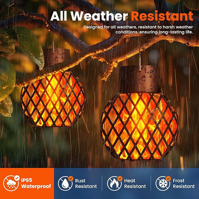 GIGALUMI Solar Lights Outdoor Waterproof,8 Pack Solar Hanging Lights with Flickering Flame,Outdoor Solar Lights for Yard,Patio,Tree,Camping,Christmas Decoration,New Upgraded Larger Lanterns
