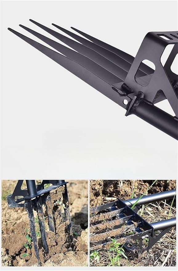 Heavy Duty Pitch Fork 46“ Steel Long Handle, Garden Broad Fork Loosening Soil & Breaks up Dirt, Garden Tool Claw Weeder Strengthening 5 Tines
