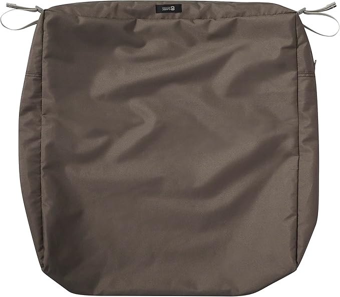 Classic Accessories Ravenna Water-Resistant 23 x 23 x 5 Inch Square Patio Seat Cushion Slip Cover & Foam, Dark Taupe, Lounge Chair Cushion