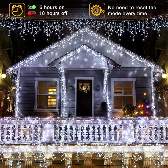 Christmas Icicle Lights Outdoor, 640 LED 66FT Icicle Lights for Outside with 8 Modes Timers, Waterproof Plug in Connectable String Light for House Roof Garden Party Wedding Decorations, White