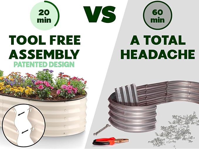 Galvanized Raised Garden Beds Outdoor // 6×3×1 ft Planter Raised Beds for Gardening, Vegetables, Flowers // Large Metal Garden Box // Patented Tool-Free Design (White)