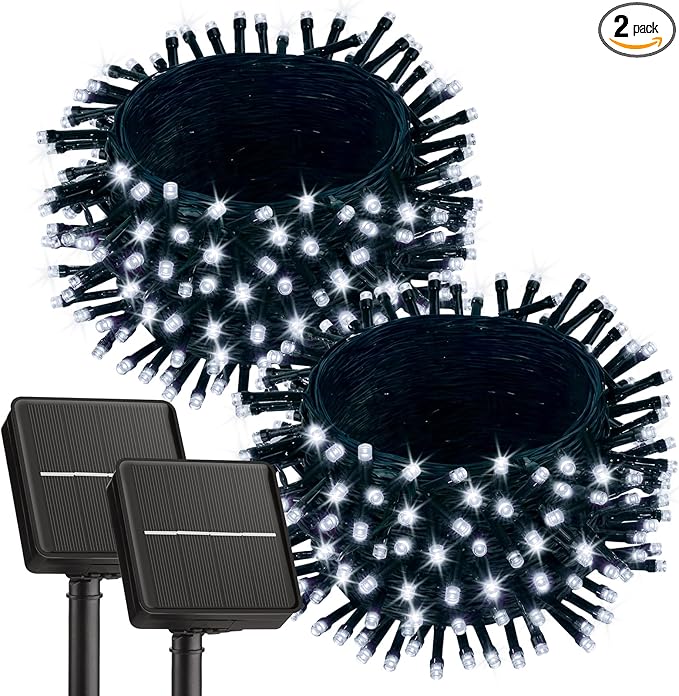 Brightown 2 Pack Solar String Lights for Outside, Each 46Ft 120 LED Solar String Lights Outdoor with 8 Modes, IP65 Waterproof Solar Lights for Patio Yard Wedding Garden Party Decorations, Cool White