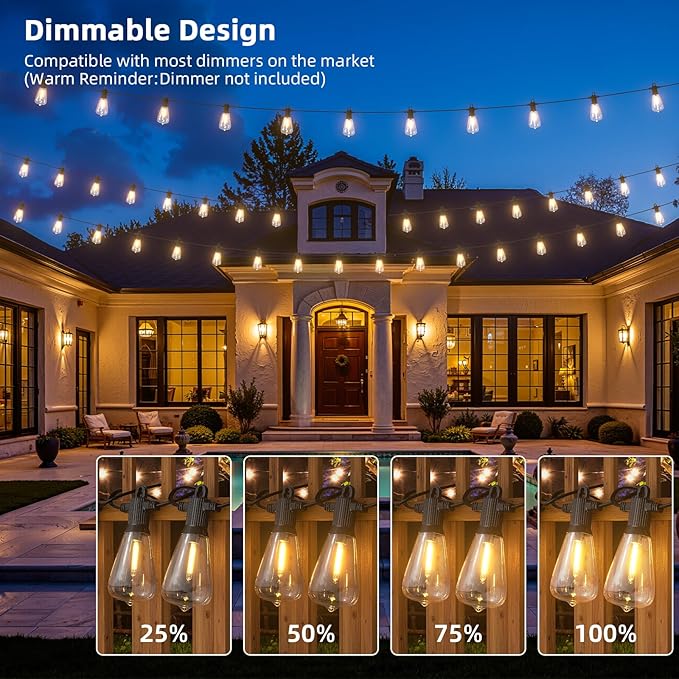 FOOMAN LED Outdoor String Lights, 500FT Outside Waterproof Hanging Patio Lights with 250+10 Shatterproof ST38 Edison Bulbs, 2700K Warm White, Dimmable Light for Back Yard Porch Party Gazebo Bistro