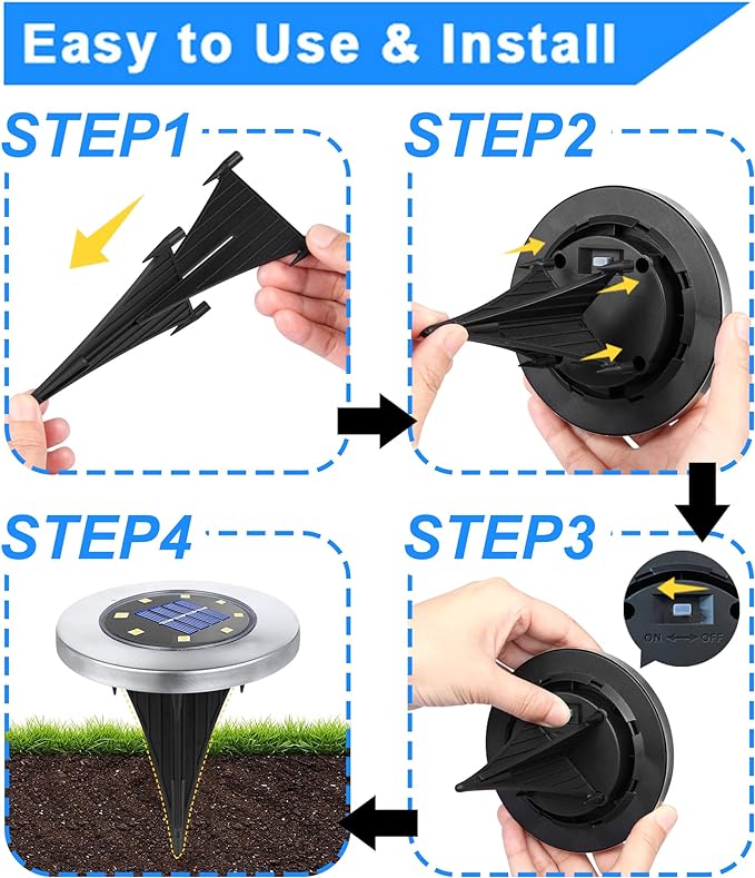 Solar Ground Lights, Waterproof Solar Garden Lights, Upgraded Outdoor Garden Waterproof Bright in-Ground Lights, Landscape Lights for Pathway,Yard,Deck,Lawn,Patio,Walkway (12 Pack Warm Light