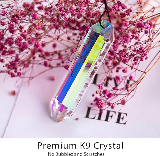 HDCRYSTALGIFTS 3 Pack 5" Large Crystal Sun Catcher Prisms for Windows, AB Colored Suncatcher Crystals Window Indoor Hanging Rainbow Maker Prisms for Home Garden Decor