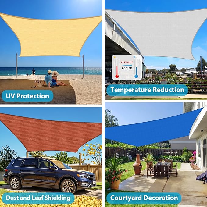 Amagenix Sun Shade Sail 8X15 Curved Edge Outdoor Shade Canopy Cream Breathable 95% UV Block Shade Cloth for Patio Garden Backyard (We Make Custom Size)