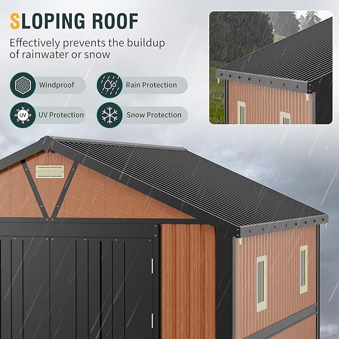 10x12 Ft Outdoor Storage Shed, Extra Large Metal Shed with Frame Floor, Lockable Doors, 2 Windows, Outside Steel Tiny House Ideal for Garden, Backyard, Patio Utility, Tool Storage