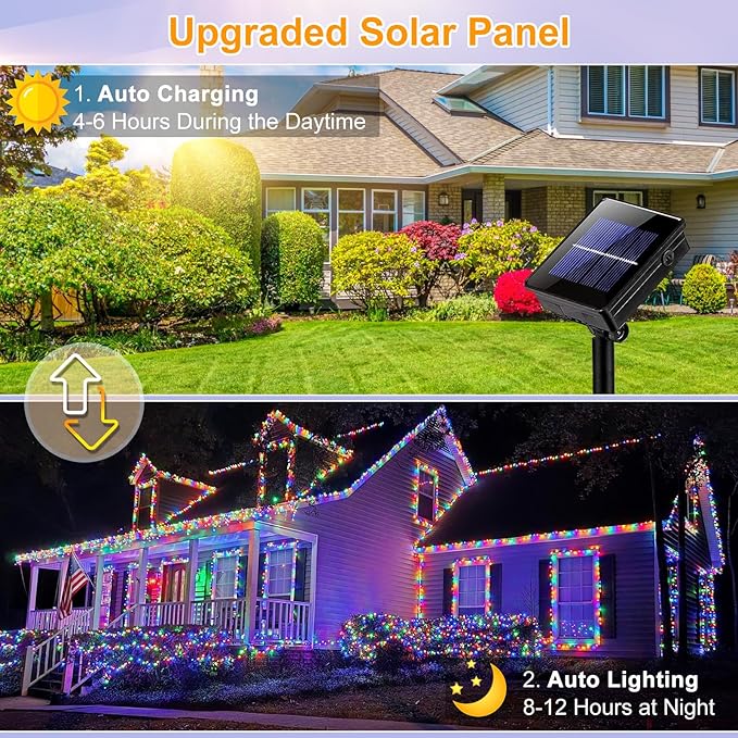 2 Pack Solar String Lights for Outside, Each 40Ft 120 LED Solar Lights Outdoor, 8 Modes Waterproof Solar Powered Fairy Twinkle Light for Backyard Patio Tree Party Garden Decoration, Multicolor
