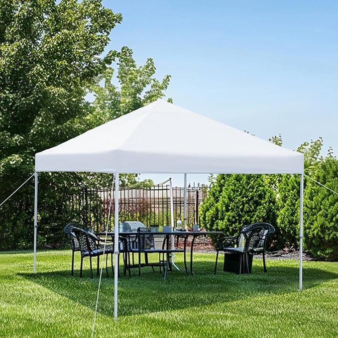 Amazon Basics Outdoor Pop Up 10 x 10 Canopy Tent for Events, Portable with Easy Setup, One-Push, Includes Wheeled Carry Bag, 8 Pegs, 4 Ropes, 4 Weighted Bags, White