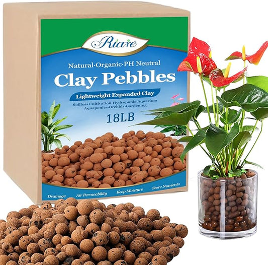 Riare 18 LBS Organic Expanded Clay Pebbles for Plants- 4mm-16mm Natural Leca Balls Lightweight Hydroponic Clay Pebbles Aggregate for Indoor Plants, Hydroponic Growing, Plants Drainage, Aquaponics