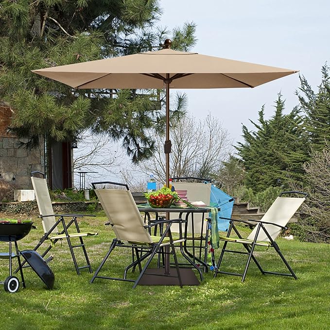EliteShade USA 10-Year-Non-Fading 6.5x10Ft Rectangular Market Umbrella Patio Umbrella Outdoor Table Umbrella with Ventilation（Hrather Beige）