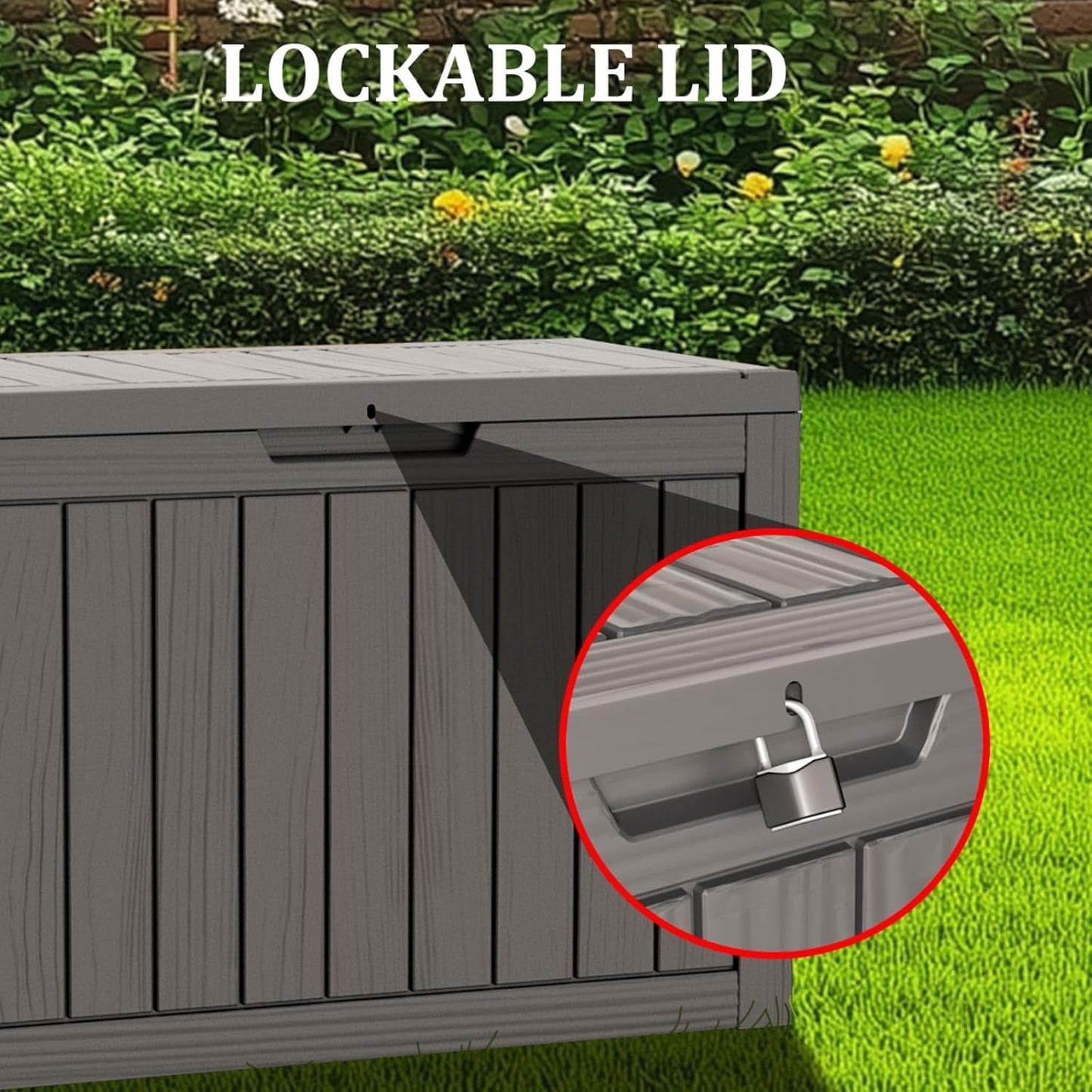 270 Gallon Waterproof Deck Box, Lockable Resin Storage Box for Patio Furniture Cushions Garden Tools and Outdoor Delivery Storage, Coffee