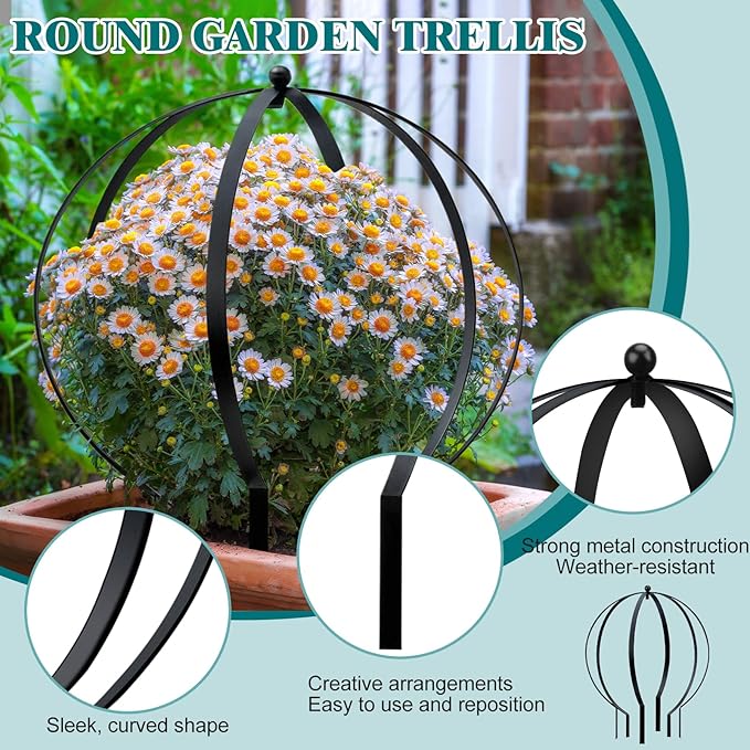 2 Pcs Garden Large Metal Circle Trellis Garden Obelisk Sculpture Globe Trellis for Climbing Plants Outdoor Potted Round Planter Trellis Garden Decor for Patio Doorway Black 25.20 x 21.26''