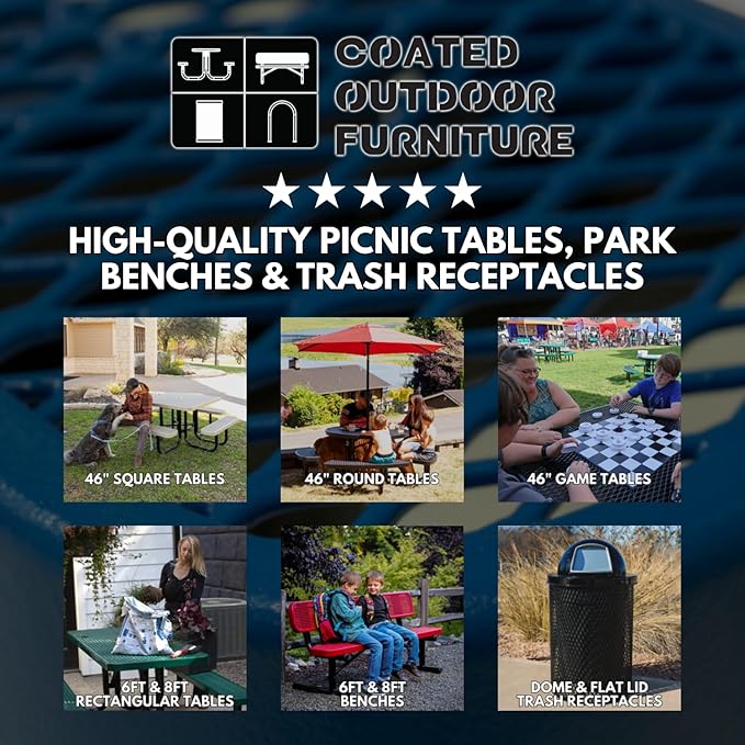 Coated Outdoor Furniture Heavy-Duty Portable ADA-Compliant Outdoor Picnic Table, Expanded Metal Patio Dining Furniture Made in America (8ft Rectangular, One-Side Handicap, Textured Sand)