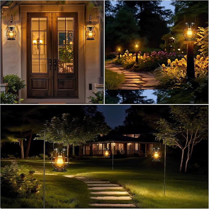 2 Pack Solar Lanterns Outdoor Hanging Lantern Lights, Metal Decor Lantern, Waterproof LED Decorative Garden Light - Garden Decoration for Patio, Yard, Pathway, Landscape