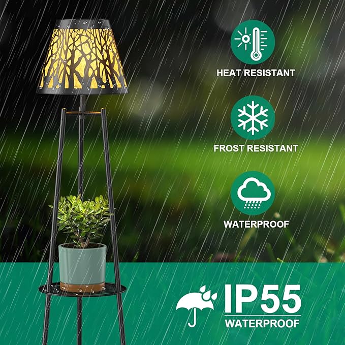 2 Pack Metal Solar Floor Lights Outdoor with Plant Stands, 45.5'' Solar Powered Street Lights, for Garden Yard Pathway Driveway Porch