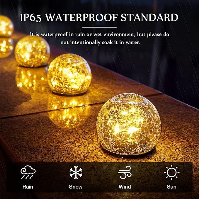 Honoson 3.9 Inch Solar Globe Lights Outdoor Waterproof, Solar Balls for Garden Cracked Glass Ball, Ground Landscape Garden Decor for Patio and Yard Lawn Backyard (8 Pieces)