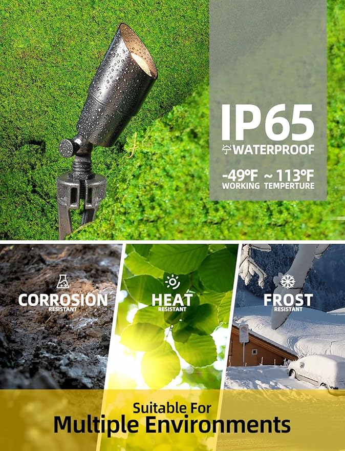 COLOER Brass Low Voltage Landscape Spotlight Fixture(Black) 10-Pack Without Bulb,12V AC/DC Outdoor Spot Lights for Yard, Directional Garden Patio Spot Up Light(101B-Black)