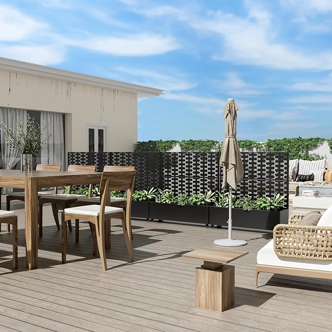 Casaphoria Metal Raised Garden Bed with Trellis and Wheels, 47"x47"x16" Planter Box for Climbing Plants, Vegetables & Vines, Features Drainage Holes and Privacy Screen (Black-Square)